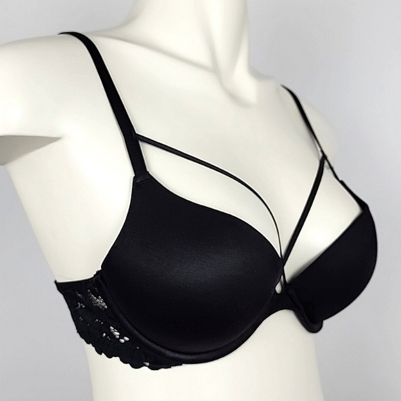 ⭐️2/ $40⭐️ La SENZA Obsession Black Lace Padded Underwire Push Up Bra 32C - Picture 1 of 14